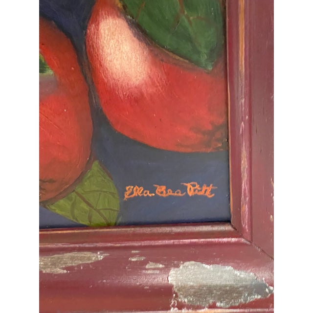Red Mid 20th Century Rustic Apple Harvest Painting in Heavily Distressed Red Wood Frame For Sale - Image 8 of 11