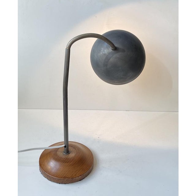 Wood Vintage Scandinavian Industrial Table Lamp in Oak & Grey Steel, 1950s For Sale - Image 7 of 12