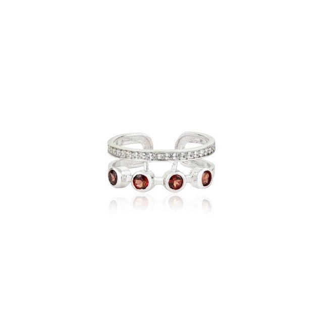 Contemporary Natural Garnet Open Cuff Ring With Zircon Accents Size 7 For Sale - Image 3 of 12