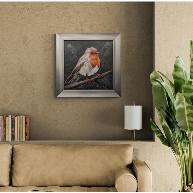 Framed Textured English Finch Bird Art Painting on Canvas. For Sale In Atlanta - Image 6 of 7