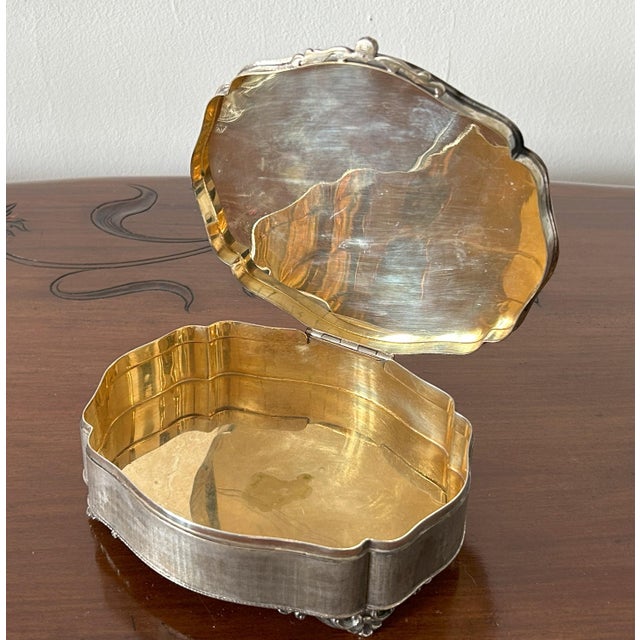 19th Century Art Nouveau 800 Silver Jewel Box with Vermeil Interior, Germany, 1890s For Sale - Image 5 of 17