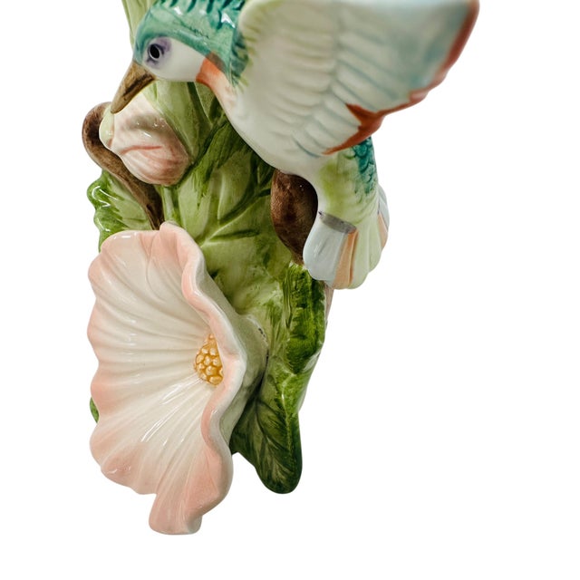 1980s Vintage Fitz and Floyd Hummingbird Hibiscus Flower Vase, 1987 F&f Hand Painted Porcelain For Sale - Image 5 of 11