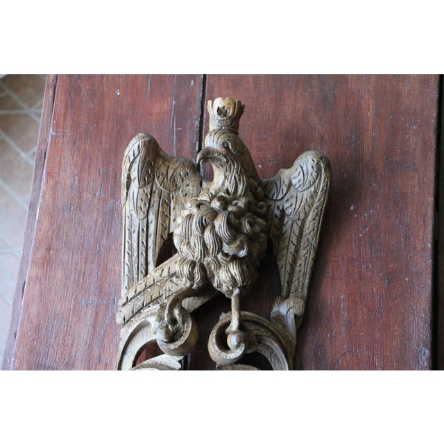 Figurative 17th Century Antique Portuguese Bird Wearing Crown Wood Figure For Sale - Image 3 of 13