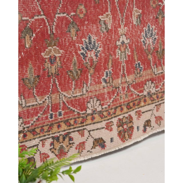 Textile 1970s Vintage Turkish Oushak Handmade Wool Cotton Red Area Rug For Sale - Image 7 of 11