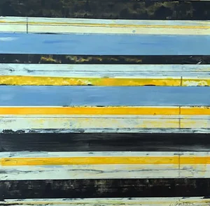Lloyd Martin Abstract Composition in Yellow, White and Blue Painting