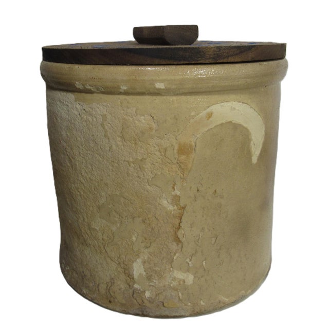 Mid 20th Century Vintage Well Weathered 2 Gallon Pickle Crock + Lid J. Fisher & Co Lyons, Ny For Sale - Image 5 of 16
