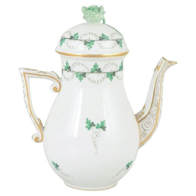 Porcelain Coffee Pot with Lid and Green Leaf Decoration from Herend, Hungary For Sale - Image 5 of 5