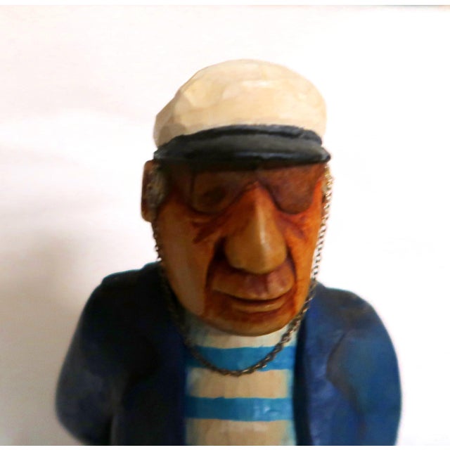 2000 - 2009 Ron Gaskill (American 1951 - 2009) - "Capt. Irv" - Original Signed/Dated Vintage Wood Sculpture 2001 For Sale - Image 5 of 8