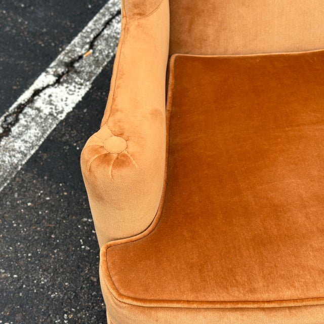 Vintage Ethan Allen Wingback Lounge Chair & Ottoman Set in Burnt Orange Velvet Upholstery For Sale - Image 10 of 12