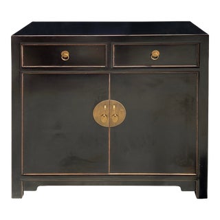 Chinese Simple Narrow Black Lacquer Drawers Side Table Cabinet For Sale