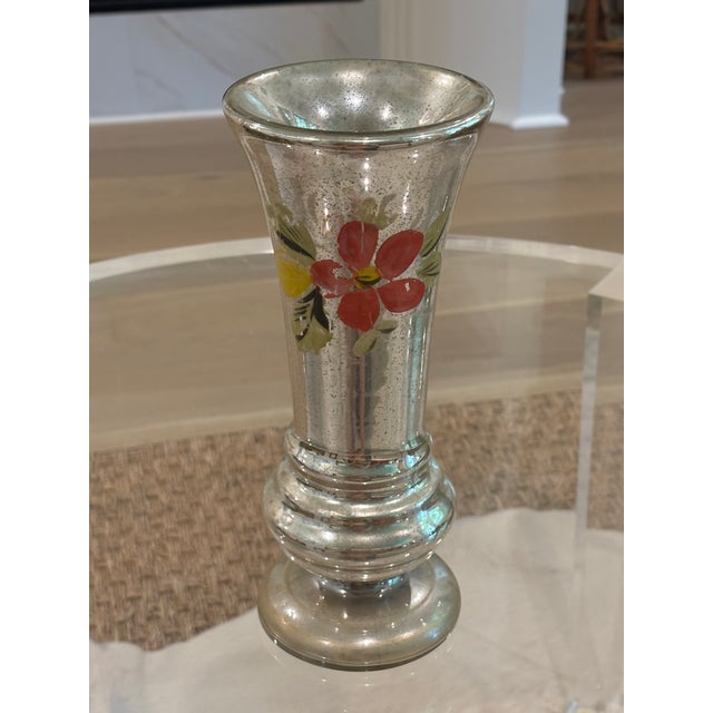 Antique 19th Century Bohemian Hand-Painted Floral Mercury Glass Vase For Sale - Image 10 of 15