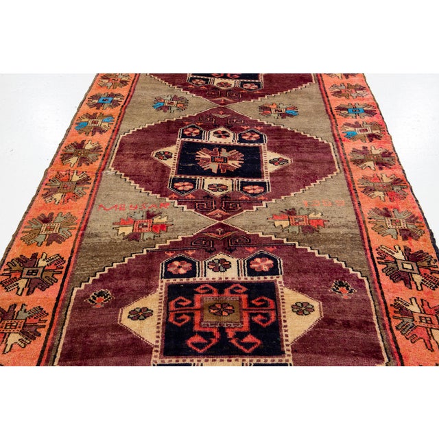 Tribal Vintage Meysar Persian Runner – Hand-Knotted Wool Kilim – Mid-Century Tribal Decor For Sale - Image 3 of 10