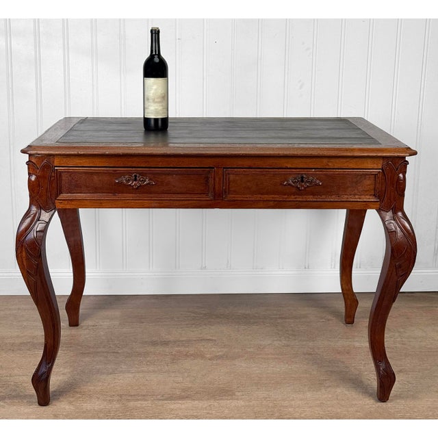An Early 20th Century Traditional Georgian Writing Desk Solid Walnut with a Wonderful Deep Satin Finish Black Leather Top...