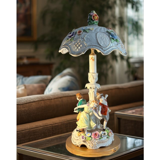 Von Schierholz Porcelain Ring Around the Rosie Children Table Lamp Floral Lithophane Shade For Sale - Image 15 of 18