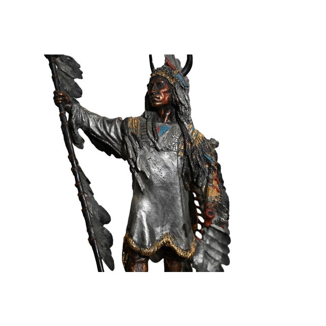 Rustic C. A. Pardell "Triumphant" (Chief Four Bears) Mixed Media Bronze Sculpture, Legends Studio For Sale - Image 3 of 10