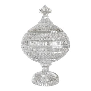 Vintage German Crystal Lidded Candy Dish-Footed Bonbon Jar-Pedestal Bowl-Compote For Sale