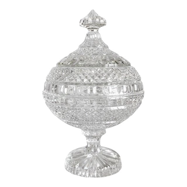 Vintage German Crystal Lidded Candy Dish-Footed Bonbon Jar-Pedestal Bowl-Compote For Sale