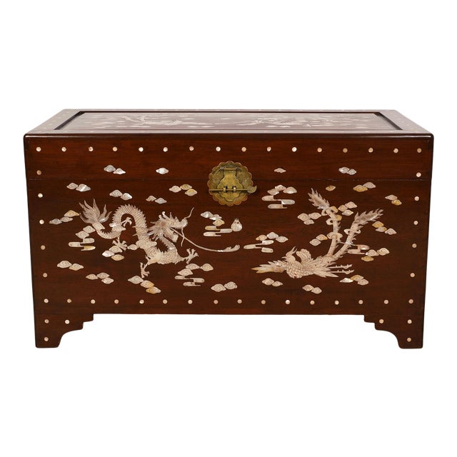 Vintage Chinese Rosewood Mother Of Pearl Inlay Hope Chest Coffee
