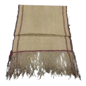 Vintage Tan and Red Turkish Cotton Woven Table Runner With Fringes