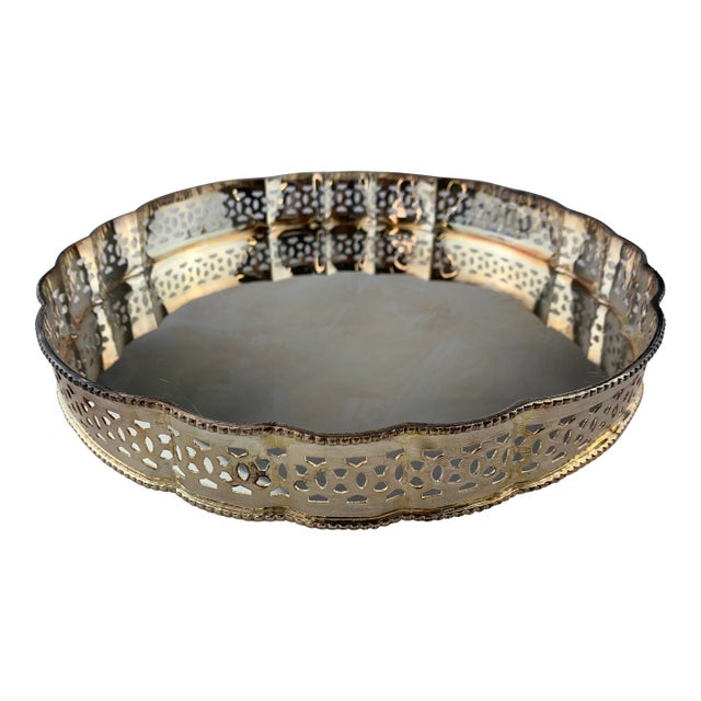 1960s Vintage Large Silverplate Round Serving Tray For Sale