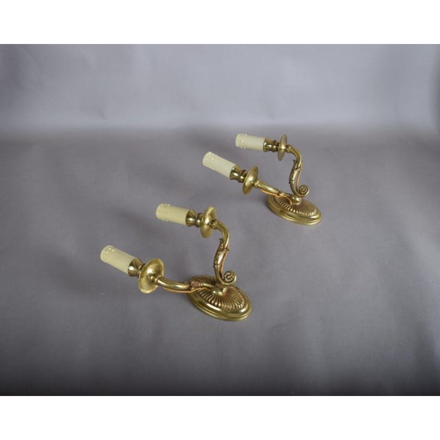 Vintage French Empire Hollywood Regency Style Brass Double Arm Wall Sconces, 1940s, Set of 2 For Sale - Image 10 of 16