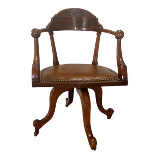 Mid 20th Century English Victorian Mahogany Rolling Revolving Ball Arm Desk or Office Chair For Sale