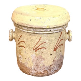 19th Century French Provence Glazed Terracotta Storage Pot With Lid For Sale
