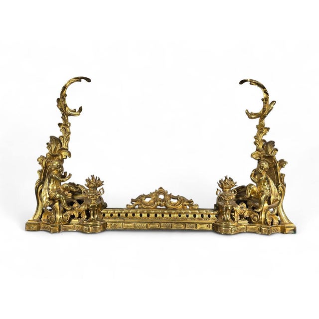 19th Century French Adjustable Gilt Bronze Fireplace Fender, 1860s For Sale - Image 4 of 15