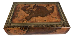 2020s Vintage Decorative Faux Leather Quarto Book Box, Kunstversteck's Vintage Style Book Box "Treasure Chest Map" Leather Look