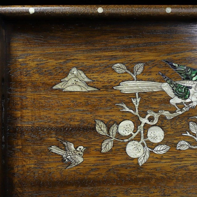 Huali Rosewood Tray Inlaid With Mother-of-Pearl Bird Motif For Sale - Image 10 of 10