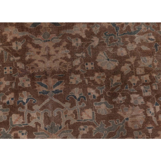Antique Persian Sarouk Botanic Brown Handmade Wool Rug For Sale In New York - Image 6 of 9