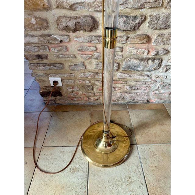 Vintage Acrylic Glass and Brass Floor Lamp from Maison Roméo, 1970s For Sale - Image 10 of 18