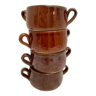 Vintage Earthy Rustic French Soup Crockery Bowls, Set of Four For Sale