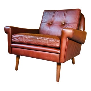 Mid-Century Danish Cognac Leather Lounge Chair by Svend Skipper, 1965 For Sale