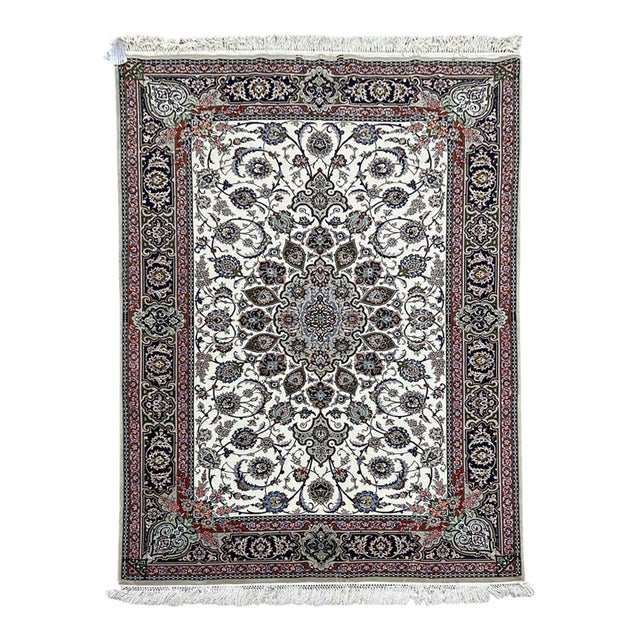 Fine Persian Isfahan Wool & Silk Rug 4’9” X 7’4” For Sale