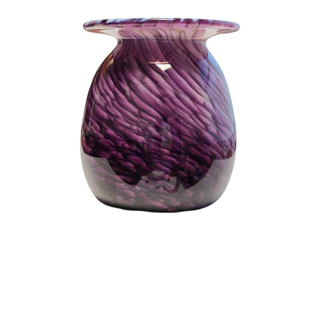 Beautiful purple swirl glass vase by Alum Bay glass blowers on Isle of Wight, circa 1980s, heavy glass, prisms light...