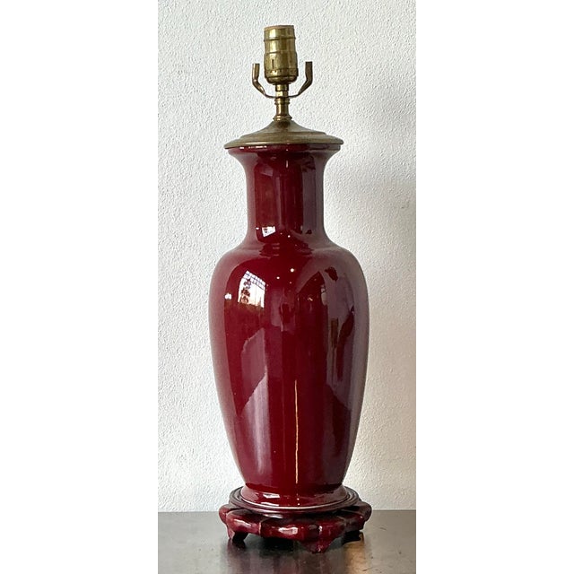 Wood Vintage Oxblood Glazed Ceramic Lamp For Sale - Image 7 of 12