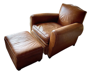 Vintage Vanguard Leather Club Chairs With Ottoman
