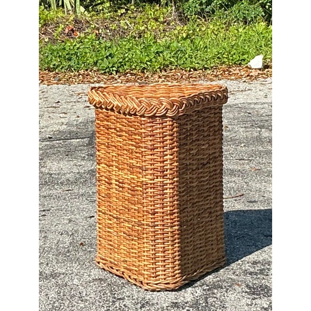 Coastal Vintage Coastal Braided Rattan Pedestal For Sale - Image 3 of 7