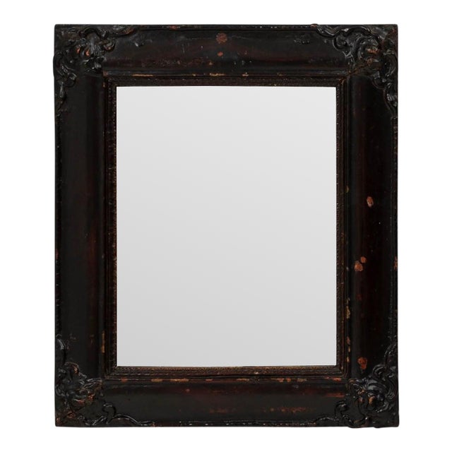 19th Century French Wood Black Patinated Wall Mirror For Sale
