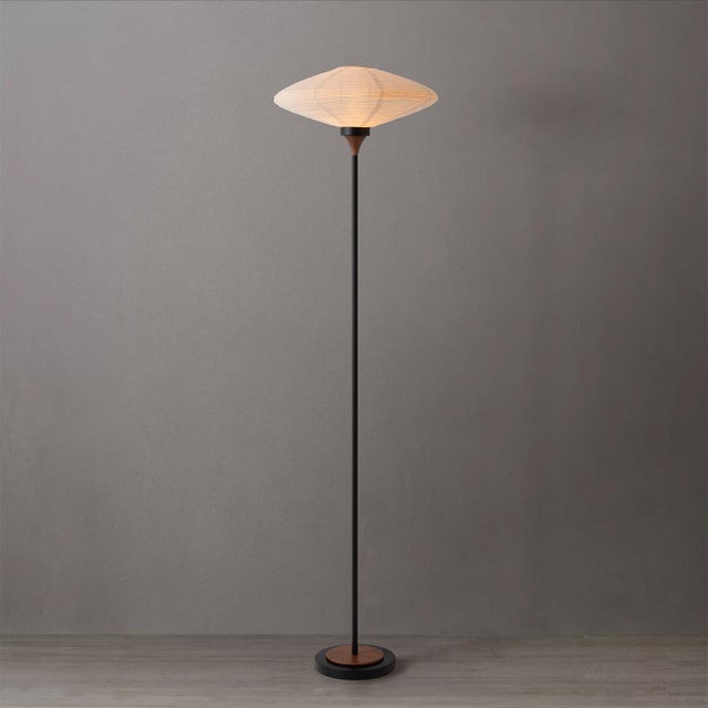 Not Yet Made - Made To Order Roswell Torchiere Floor Lamp - Matte Black, Walnut, Washi Linen Shade, Black Marble Base, Dimmer Switch For Sale - Image 5 of 16