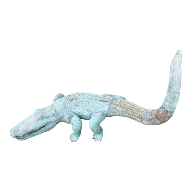 1980s Vintage Bronze Crocodile Statue For Sale