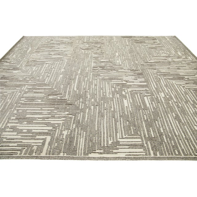 Modern Beige Moroccan Style Wool Rug Featuring an Abstract Design by Apadana For Sale In New York - Image 6 of 10