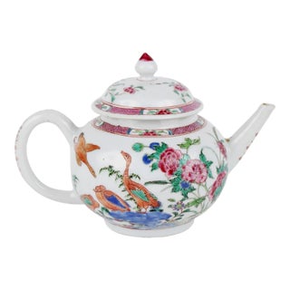 Chinese Export Porcelain Famille Rose Teapot and Cover With Exotic Birds For Sale