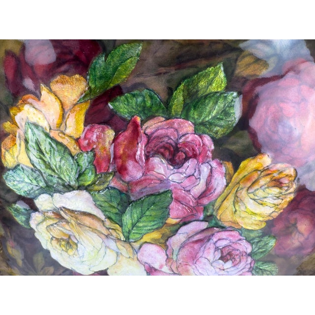 Camille Fauré Limoges Oval Enamel Plaque, Bouquet of Roses, Mid-20th Century For Sale - Image 12 of 17