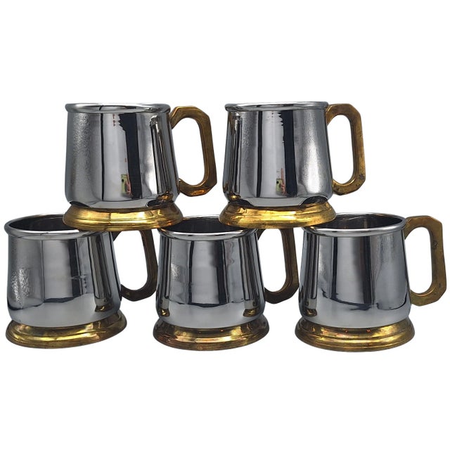 LastChance!Vintage J S T Brass & Stainless Beverage Mugs - Set of 5 For Sale - Image 9 of 9