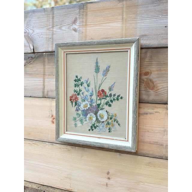 Shabby Chic Framed Flower Bouquet Embroidery Piece For Sale - Image 3 of 4