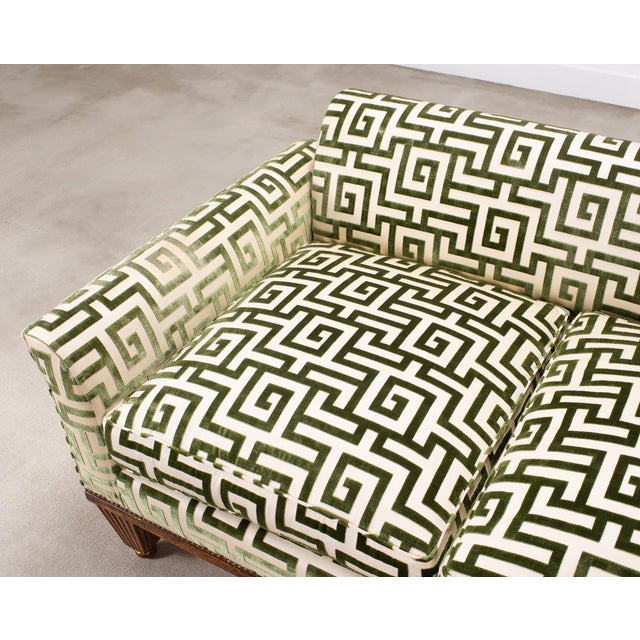 20th C. Art Deco Style Greek Key Velvet and Raffia Settee For Sale - Image 10 of 18
