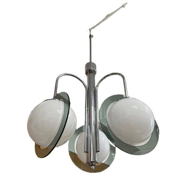 Vintage Space Age Steel and Glass Pendant Light, 1970s For Sale - Image 11 of 11