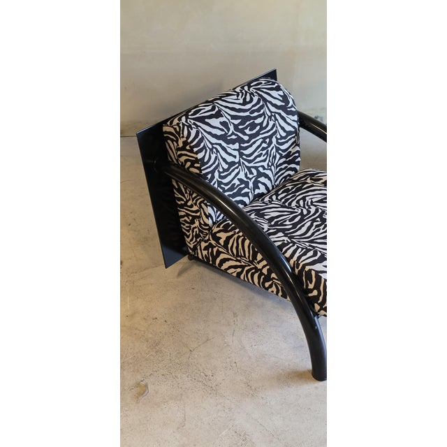 Postmodern Black Armchairs with Zebra Print Cushions, 1980s, Set of 2 For Sale - Image 4 of 13